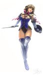  boots breasts cassandra_alexandra cleavage gloves green_eyes jayun shield short_hair soul_calibur soul_calibur_iv soulcalibur soulcalibur_iv sword thigh-highs thigh_boots thighhighs weapon 