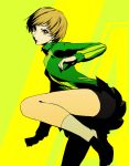  brown_eyes brown_hair egawa_satsuki fighting_stance kick kicking persona persona_4 satonaka_chie satsuki_(dorowa) short_hair skirt socks 