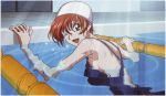  brown_hair code_geass code_geass:_lost_colors highres official_art one-piece_swimsuit pool scan shirley_fenette swimsuit wet wink 