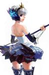  armor armored_dress back bad_id blue_eyes crown detached_sleeves from_behind gwendolyn gyomin hat lips looking_back odin_sphere staff thighhighs tiara white_hair wings 
