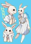  1girl beastars belt blush bunny_tail fur furry msdk_max necktie school_uniform skirt solo tail twitter_username 