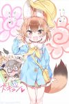  !? &gt;_&lt; 6+girls alternate_costume animal_ears bald_eagle_(kemono_friends) bird_girl bird_wings black_gloves blonde_hair blush brown_eyes brown_hair brown_skirt cat_girl commentary_request dhole_(kemono_friends) dog_ears dog_girl dog_tail eyebrows_visible_through_hair ezo_red_fox_(kemono_friends) fang fox_ears fox_girl glasses gloves grey_hair hair_between_eyes hat head_wings highres kemono_friends kemono_friends_3 kindergarten_uniform long_hair long_sleeves meerkat_(kemono_friends) meerkat_ears meerkat_tail multicolored_hair multiple_girls name_tag neckerchief nose_blush open_mouth orange_hair pleated_skirt sailor_collar salute school_hat serval_(kemono_friends) serval_ears serval_girl short_hair silver_fox_(kemono_friends) silver_hair skirt southern_tamandua_(kemono_friends) sweatdrop sweater tail takahashi_tetsuya translated white_hair wings yellow_eyes yellow_neckwear 