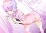  bent_over clipboard digital_thermometer hair_ornament hairclip hat holding holding_clipboard holding_thermometer low_twintails nurse nurse_cap petenshi_(dr._vermilion) purple_hair short_hair_with_long_locks short_sleeves thigh-highs twintails violet_eyes vocaloid voiceroid white_legwear yuzuki_yukari 