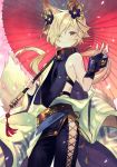  animal_ears backless_outfit erune fox_boy fox_ears fox_tail goroo granblue_fantasy hair_ornament hair_over_one_eye kou_(granblue_fantasy) large_tail male_focus petals side-tie_legwear smile tail 