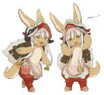  absurdres animal_ears catchphrase furry highres kawasemi27 made_in_abyss nanachi_(made_in_abyss) open_mouth smile tail walking white_background white_hair yellow_eyes 