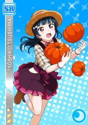  blue_hair blush character_name dress long_hair love_live!_school_idol_festival love_live!_sunshine!! pink_eyes pumpkin tsushima_yoshiko 