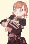  1girl annette_fantine_dominic blue_eyes book fire_emblem fire_emblem:_three_houses garreg_mach_monastery_uniform holding holding_book long_sleeves orange_hair parted_lips ryein simple_background solo twintails uniform upper_body 
