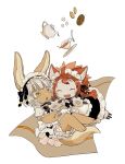  animal_ears closed_eyes cup falling furry highres kawasemi27 made_in_abyss maid mitty_(made_in_abyss) mitty_(made_in_abyss)_(furry) nanachi_(made_in_abyss) redhead tail teacup teapot white_background white_hair yellow_eyes 