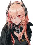  bangs black_vest blonde_hair breasts commentary eyebrows_visible_through_hair fangs fangs_out girls_frontline hand_in_hair happy headgear hooded_vest long_hair looking_at_viewer m4_sopmod_ii_(girls_frontline) mechanical_arm mechanical_hand multicolored_hair red_eyes redhead scarf shiny shiny_hair silence_girl smile tagme tongue tongue_out vest zipper 
