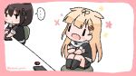  ... 2girls :d black_serafuku black_skirt blonde_hair blush_stickers brown_hair chair commentary hair_ornament hair_over_shoulder hair_ribbon hairclip kantai_collection keyboard_(computer) kneehighs long_hair mouse_(computer) multiple_girls open_mouth pleated_skirt remodel_(kantai_collection) ribbon sattsu school_uniform serafuku shigure_(kantai_collection) sitting skirt smile spoken_ellipsis table twitter_username yuudachi_(kantai_collection) |_| 