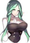  1girl absurdres breasts closed_mouth fire_emblem fire_emblem:_three_houses garreg_mach_monastery_uniform green_eyes green_hair highres large_breasts long_hair rhea_(fire_emblem) simple_background solo tea_texiamato uniform upper_body white_background 