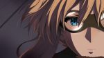  1girl anime_coloring bangs blonde_hair blue_eyes close-up collar commentary_request derivative_work glasses hair_between_eyes highres lips screencap simple_background solo violet_evergarden violet_evergarden_(character) yuuri-622 