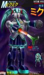  aqua_eyes aqua_hair artist_name bad_id box_art character_name choukou_senshi_gan fukushima_nyuugyou_inc hatsune_miku instrument long_hair mecha mechanization microphone necktie parody rocket_punch skirt spring_onion taiyoukei_sentai_guldan thigh-highs twintails vocaloid zzz 