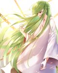  1boy absurdres boa_sorte chain cloak collarbone commentary_request enkidu_(fate/strange_fake) fate/grand_order fate_(series) from_side green_eyes green_hair highres long_hair solo standing white_cloak 