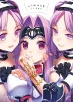  3girls close-up collar commentary_request cute euryale face face-to-face fate/grand_order fate/hollow_ataraxia fate_(series) hair_intakes hairband hand_on_another&#039;s_shoulder hands_on_another&#039;s_face headband highres koruri lolita_hairband long_hair medusa_(fate)_(all) medusa_(lancer)_(fate) moe multiple_girls purple_hair siblings sisters smile stheno twins twintails type-moon ufotable violet_eyes 