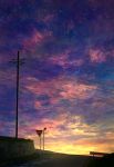  clouds cloudy_sky guard_rail highres mks no_humans original outdoors power_lines road road_sign scenery sign sky sunset translation_request 