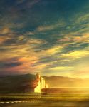  clouds cloudy_sky highres lake mks no_humans original outdoors railing scenery sky stairs sunset window 