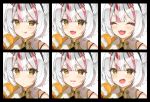  1girl blush brown_eyes closed_eyes closed_mouth expressions eyebrows facing_viewer fang grey_hair looking_at_viewer multicolored_hair open_mouth original parted_lips redhead short_eyebrows short_hair smile thick_eyebrows tongue tongue_out user_wunw3744 
