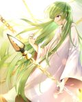  1other absurdres boa_sorte chain cloak collarbone commentary_request enkidu_(fate/strange_fake) fate/grand_order fate/strange_fake fate_(series) from_side green_eyes green_hair highres long_hair revision solo standing white_cloak 