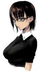  1girl breasts character_request closed_mouth glasses kotoyama large_breasts original short_hair simple_background solo white_background 