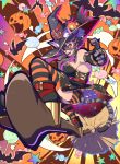  1girl animal_ears ass bare_shoulders breasts broom brown_hair candy cat_ears cat_tail detached_sleeves dress food frills grin hair_between_eyes hat high_heels jack-o&#039;-lantern lollipop orange_eyes original panties pocky short_hair_with_long_locks smile solo striped striped_legwear striped_panties tail thigh-highs underwear witch_hat yagatake_arashi yana_(nekoarashi) 