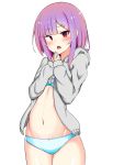  1girl apple_ringo bikini breasts highres looking_at_viewer medium_breasts medium_hair navel original purple_hair red_eyes simple_background swimsuit white_background 