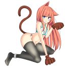  1girl absurdres animal_ears apple_ringo bikini black_legwear blue_eyes breasts cat_ears cat_tail highres long_hair navel original redhead simple_background small_breasts solo swimsuit tail tears thigh-highs very_long_hair white_background 