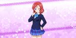  blush love_live!_school_idol_festival_all_stars nishikino_maki redhead school_uniform short_hair smile violet_eyes wink 