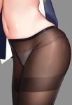  1girl blue_jacket brown_legwear grey_background groin hip_focus jacket mignon navel off_shoulder original panties panties_under_pantyhose pantyhose simple_background skindentation solo stomach thighband_pantyhose underwear white_panties 