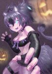  animal_ears cerberus_(kemono_friends) collar commentary_request dog_ears dog_tail fangs fingerless_gloves gloves highres jack-o&#039;-lantern kemono_friends kishida_shiki long_hair short_shorts shorts spiked_collar spikes strapless tail tubetop 