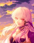  1girl closed_mouth clouds fire_emblem fire_emblem:_three_houses hair_ornament highres long_hair long_sleeves lysithea_von_ordelia pink_eyes sky solo upper_body white_hair yuzuame_(capsuleflower) 