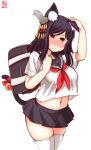  1girl absurdres alternate_costume animal_ear_fluff animal_ears artist_logo azur_lane bag black_hair black_sailor_collar black_skirt blush cat_ears cat_tail commentary_request cosplay cowboy_shot dated hair_ornament highres kanon_(kurogane_knights) kantai_collection looking_at_viewer namesake navel neckerchief pleated_skirt red_eyes red_neckwear sailor_collar school_bag school_uniform serafuku shirt short_hair short_sleeves simple_background skindentation skirt solo standing tail thick_thighs thigh-highs thighs white_background white_legwear white_shirt yamashiro_(azur_lane) yamashiro_(azur_lane)_(cosplay) yamashiro_(kantai_collection) yamashiro_(summer_offensive?)_(azur_lane) 