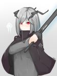  1girl highres looking_at_viewer nyxview original red_eyes silver_hair sword uniform weapon 