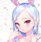  1girl animal_ears blue_hair close-up elin_(tera) emily_(pure_dream) face forehead hands heart long_hair rabbit_ears red_eyes solo tera_online upper_body 