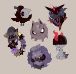  alternate_color bangs big_hair black_flower black_hair black_sclera blank_eyes blue_eyes blunt_bangs carbink closed_mouth comfey commentary_request floating flower full_body gen_1_pokemon gen_3_pokemon gen_5_pokemon gen_6_pokemon gen_7_pokemon grey_background hair_over_eyes hand_up happy jigglypuff jpeg_artifacts long_hair looking_at_viewer newo_(shinra-p) no_humans open_mouth pokemon pokemon_(creature) purple_flower ralts red_eyes short_hair simple_background smile spritzee standing wavy_mouth whimsicott white_hair yellow_eyes yellow_flower 