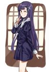  1girl ;) blush cross cross_necklace dress hair_ornament jewelry kannagi long_hair looking_at_viewer michihasu necklace nun one_eye_closed purple_hair red_eyes sketch smile solo very_long_hair zange 