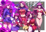  1girl asamiya_athena bikini cleavage earrings energy_ball female gloves headband iwamotobusta necklace psycho_soldier purple_eyes purple_hair school_uniform skirt sword the_king_of_fighters v wink 