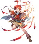  1boy azutarou belt book boots bracelet cape circlet ewan_(fire_emblem) fire fire_emblem fire_emblem:_the_sacred_stones fire_emblem_heroes full_body highres jewelry official_art open_mouth red_eyes redhead solo teeth 