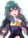  1girl armor blue_eyes blue_hair byleth_(fire_emblem) byleth_eisner_(female) fire_emblem fire_emblem:_three_houses highres medium_hair open_mouth pocari66 simple_background solo upper_body white_background 