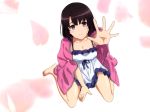  absurdres artist_request bare_legs barefoot breasts brown_eyes brown_hair feet highres jacket katou_megumi long_legs looking_at_viewer medium_breasts red_jacket saenai_heroine_no_sodatekata short_hair 