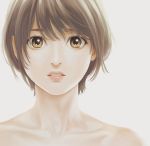  1girl brown_eyes close-up hare-kon. lips looking_at_viewer maezono_koharu non_(mangaka) nude parted_lips short_hair simple_background solo upper_body white_background 