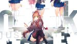  4girls ahoge arm_support black_legwear blazer blood bloody_knife blue_skirt book breasts brown_hair character_name closed_mouth commentary_request crossed_legs cuts doki_doki_literature_club english english_text female_only green_eyes hair_bow hair_ornament hair_ribbon highres himino0 holding holding_knife injury jacket kneehighs knife large_breasts long_hair long_sleeves looking_at_viewer mary_janes mechanical_pencil monika_(doki_doki_literature_club) multiple_girls natsuki_(doki_doki_literature_club) neck_ribbon paper pencil pink_hair pleated_skirt ponytail purple_hair red_ribbon ribbon sayori_(doki_doki_literature_club) school_uniform serafuku shoes sidelocks sitting skirt smile spoilers standing thigh-highs thighs twitter_username uwabaki very_long_hair white_legwear white_ribbon yuri_(doki_doki_literature_club) 