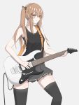  1girl brown_eyes brown_hair commentary_request electric_guitar eyebrows_visible_through_hair girls_frontline guitar highres instrument music playing_instrument rynn_(user_rkgs8583) scar scar_across_eye skirt solo thigh-highs twintails ump9_(girls_frontline) 