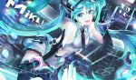  119 1girl :d absurdly_long_hair black_gloves black_legwear black_neckwear blue_eyes blue_hair breasts collared_shirt elbow_gloves floating_hair gloves grey_shirt grey_skirt hatsune_miku highres long_hair looking_at_viewer medium_breasts midriff miniskirt navel open_mouth pleated_skirt shiny shiny_hair shirt sideboob skirt sleeveless sleeveless_shirt smile solo stomach thigh-highs very_long_hair vocaloid wing_collar zettai_ryouiki 