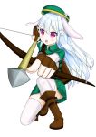  1girl absurdres animal_ears archer arrow boots bow_(weapon) highres long_hair original rabbit_ears thigh-highs thigh_boots user_pgkp8782 violet_eyes weapon white_hair 