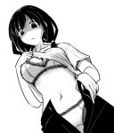  black_hair bra dokuna from_below low_twintails monochrome panties tamura_yuri twintails underwear undressing watashi_ga_motenai_no_wa_dou_kangaetemo_omaera_ga_warui! 