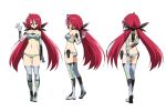  1girl absurdres ahoge bare_shoulders blue_eyes collage commentary_request elbow_gloves full_body glasses gloves highres kumichou_(ef65-1118-ef81-95) long_hair looking_at_viewer low_twintails lowleg mecha mecha_musume navel original redhead solo thigh-highs twintails very_long_hair white_background 