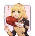  ! 1girl blonde_hair boned_meat copyright_name cute fire_emblem fire_emblem:_three_houses fire_emblem:_three_houses fire_emblem_16 food garreg_mach_monastery_uniform green_eyes holding holding_food ingrid_brandl_galatea intelligent_systems long_hair long_sleeves lower_teeth meat nintendo open_mouth rirene_rn solo spoken_exclamation_mark uniform upper_body 