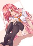  1girl black_legwear blush commentary commentary_request hakuo_school_uniform hayate_no_gotoku! highres katsura_hinagiku kisairo_kaede legs panties pink_hair school_uniform shiny shiny_skin sitting solo thigh-highs underwear white_panties yellow_eyes 