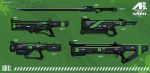  assault_rifle esuthio gun machine_gun no_humans original rifle science_fiction shotgun sniper_rifle submachine_gun sword weapon 